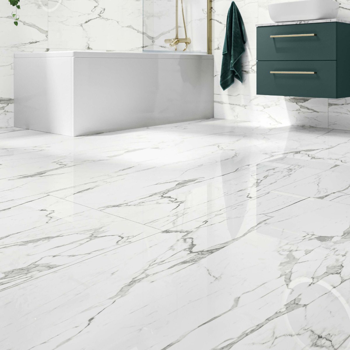 Versailles Carrara Marble Effect Polished 600x1200 Tiles — detail view, buy tile UK