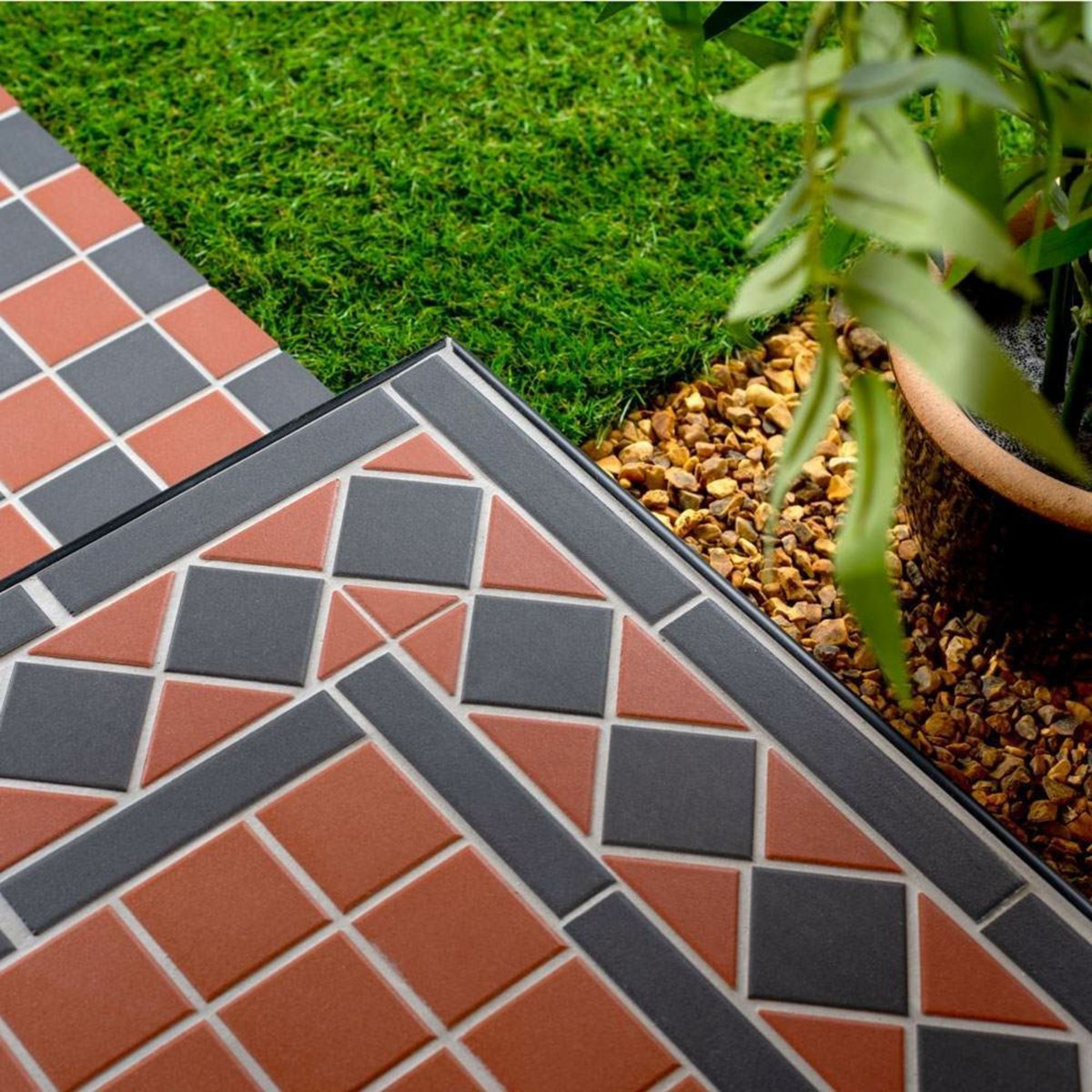 Victorian Red & Black Corner — installed room setting, buy tile UK