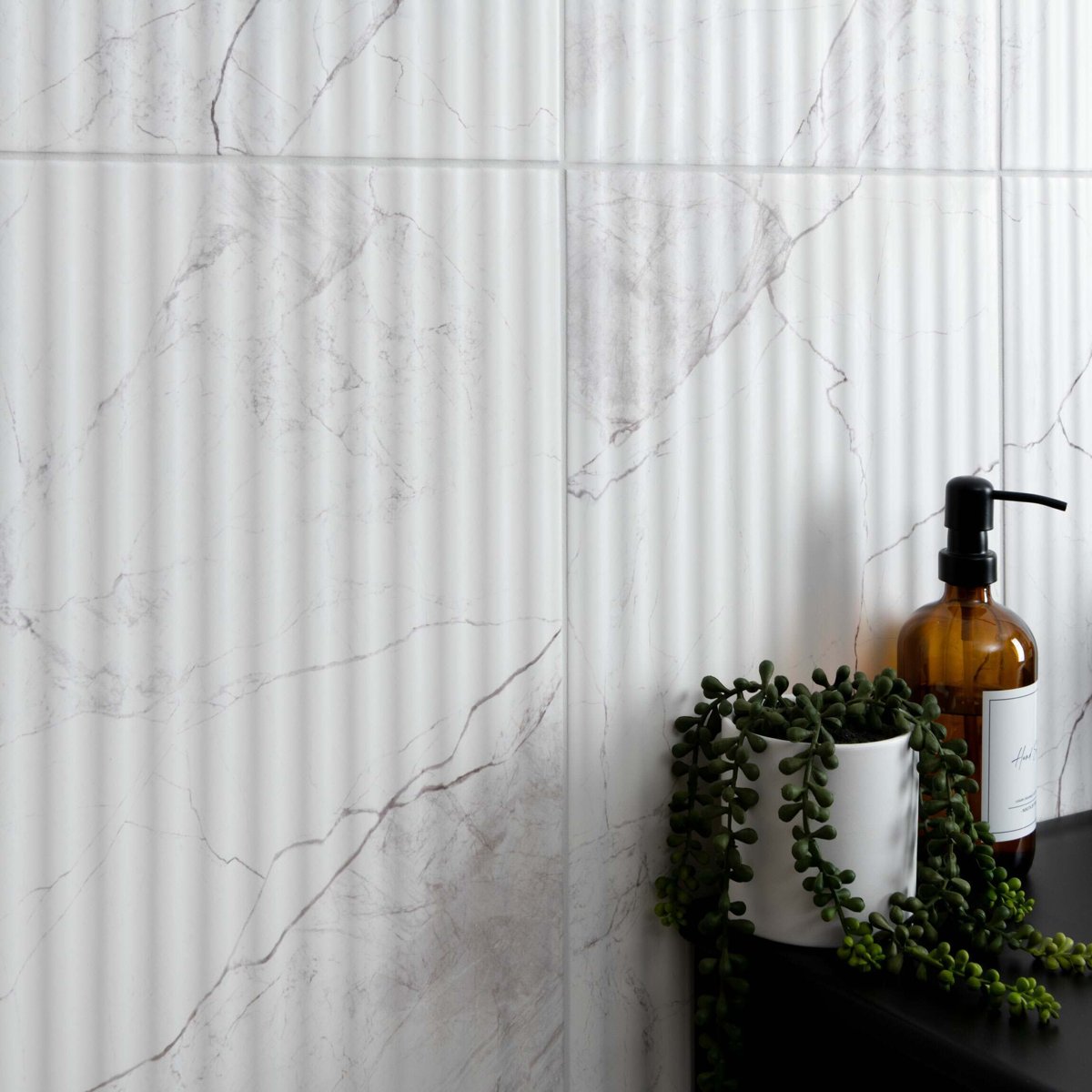 Riva White Matt Marble Effect Decor Wall Tile 600x300 — detail view, buy wall tile UK