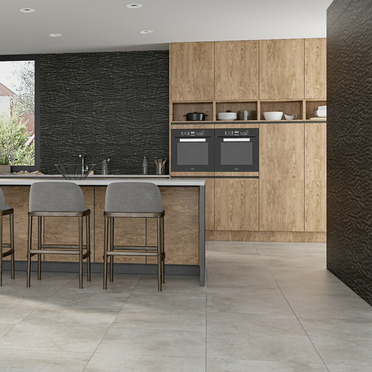 Metallique Pearl Lapato 60x60 — installed room setting, buy floor tile UK