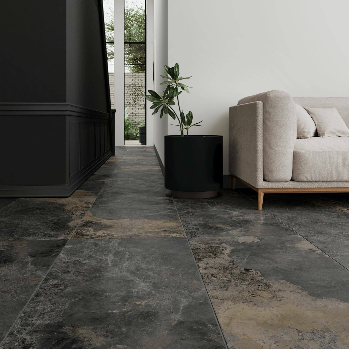Strato Natural Rustic Black Slate Effect Matt 1200x595 — alternative angle, buy floor tile UK