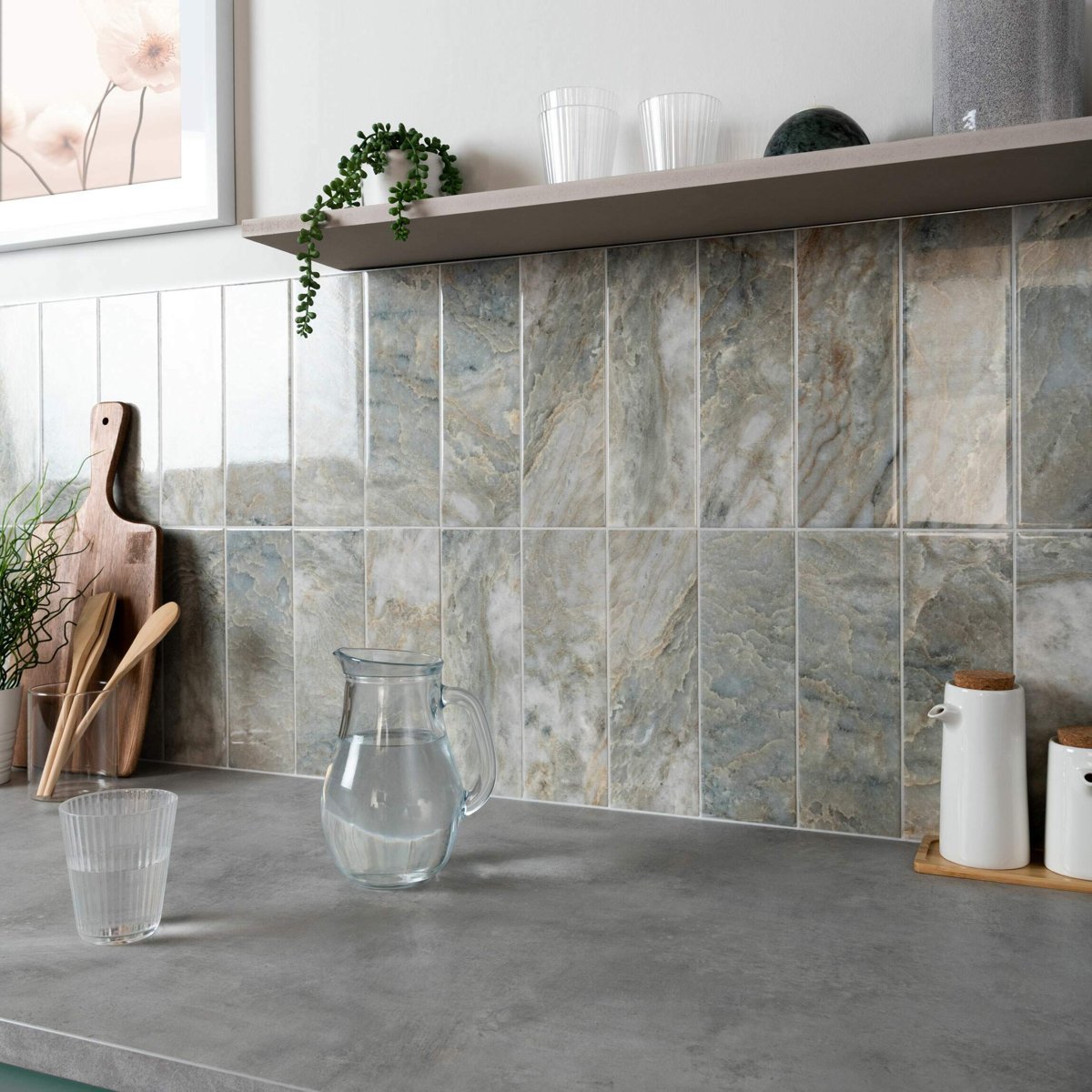 Onix Verde Marble Effect Tile — installed room setting, buy tile UK