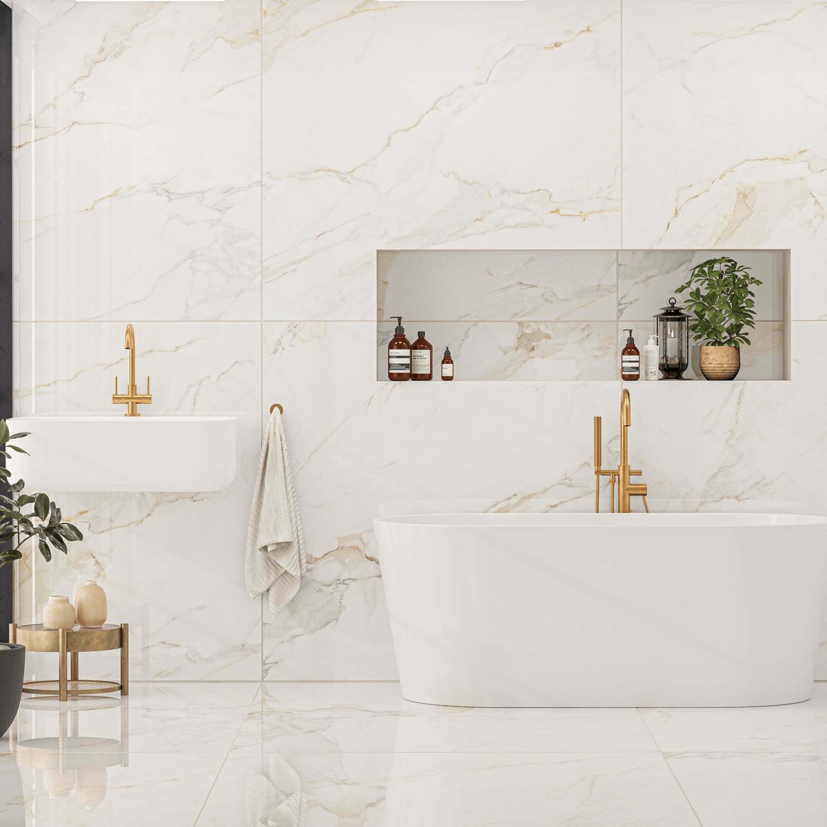 Marshall Gold Vein Polished Marble Effect Tiles 1200x1200 — alternative angle, buy floor tile UK