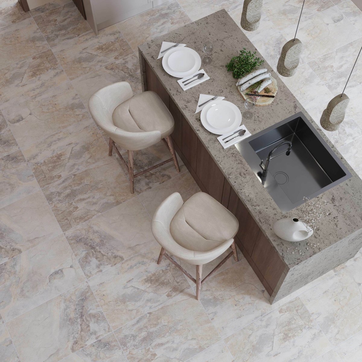 Keystone Cream Stone Effect Wall and Floor Tiles — close-up of the tile surface, buy floor tile UK