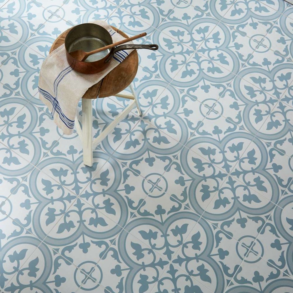 Bourton Lavanda Powder Blue — installed room setting, buy floor tile UK