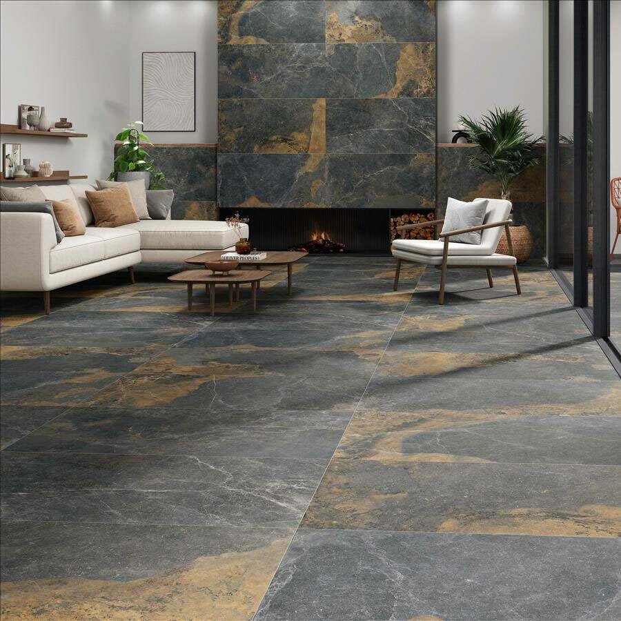Strato Natural Rustic Black Slate Effect Matt 1200x595 — detail view, buy floor tile UK