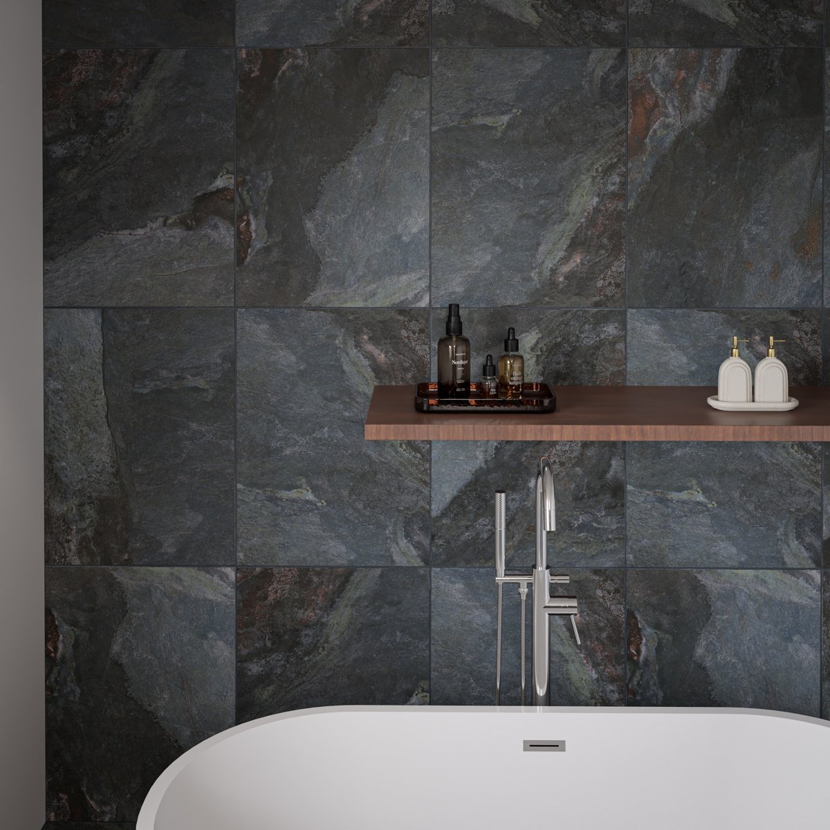 Newstone Sapphire Blue Matt Slate Effect Wall and Floor Tiles — close-up of the tile surface, buy floor tile UK