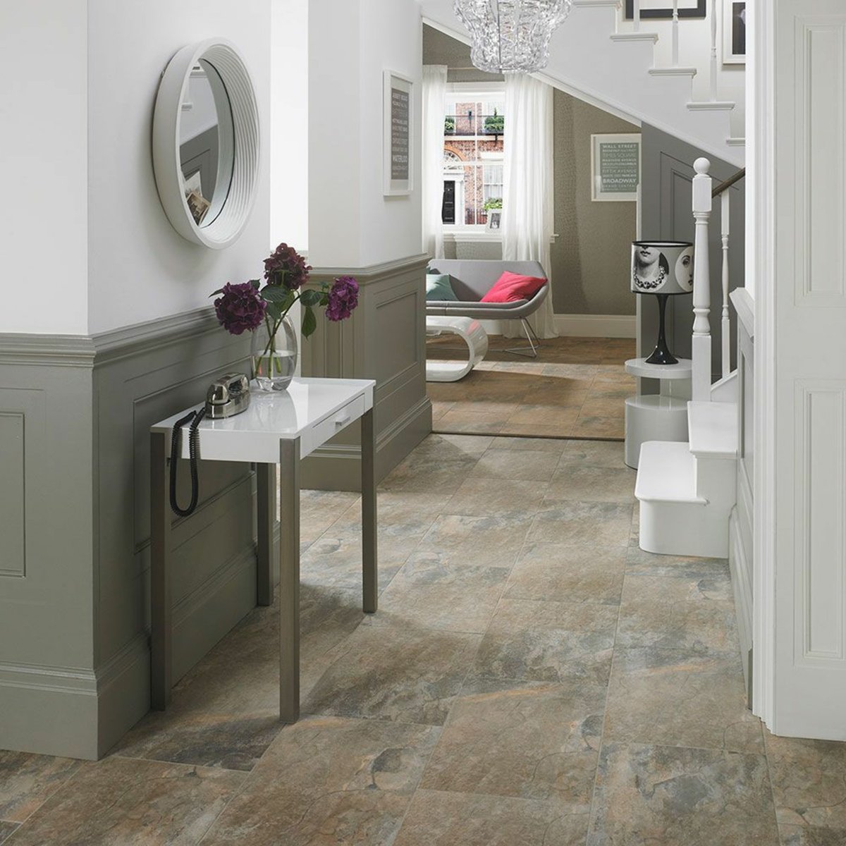Keystone Grey Matt Stone Effect Wall and Floor Tiles — close-up of the tile surface, buy floor tile UK