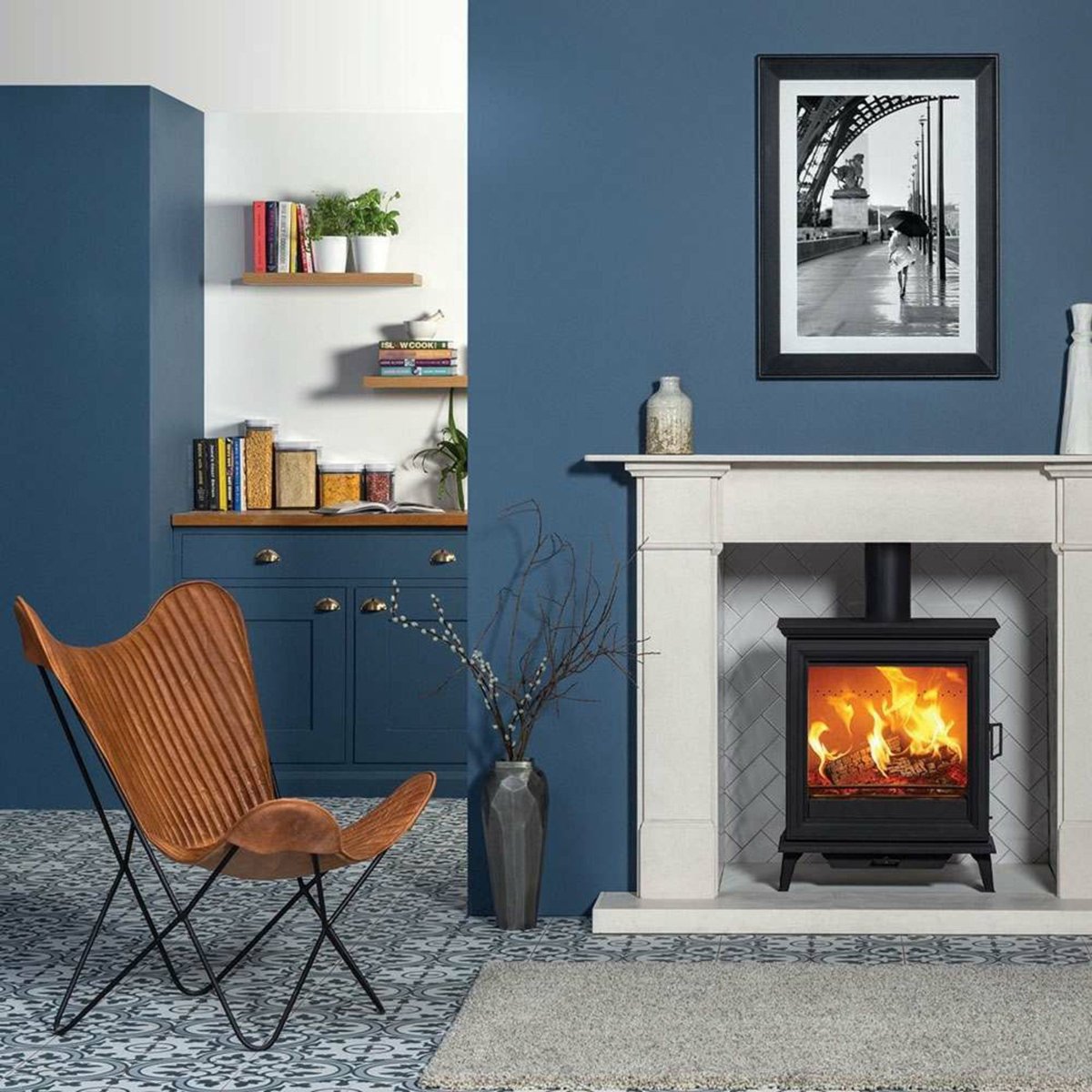 Bourton Marina Blue — installed room setting, buy floor tile UK
