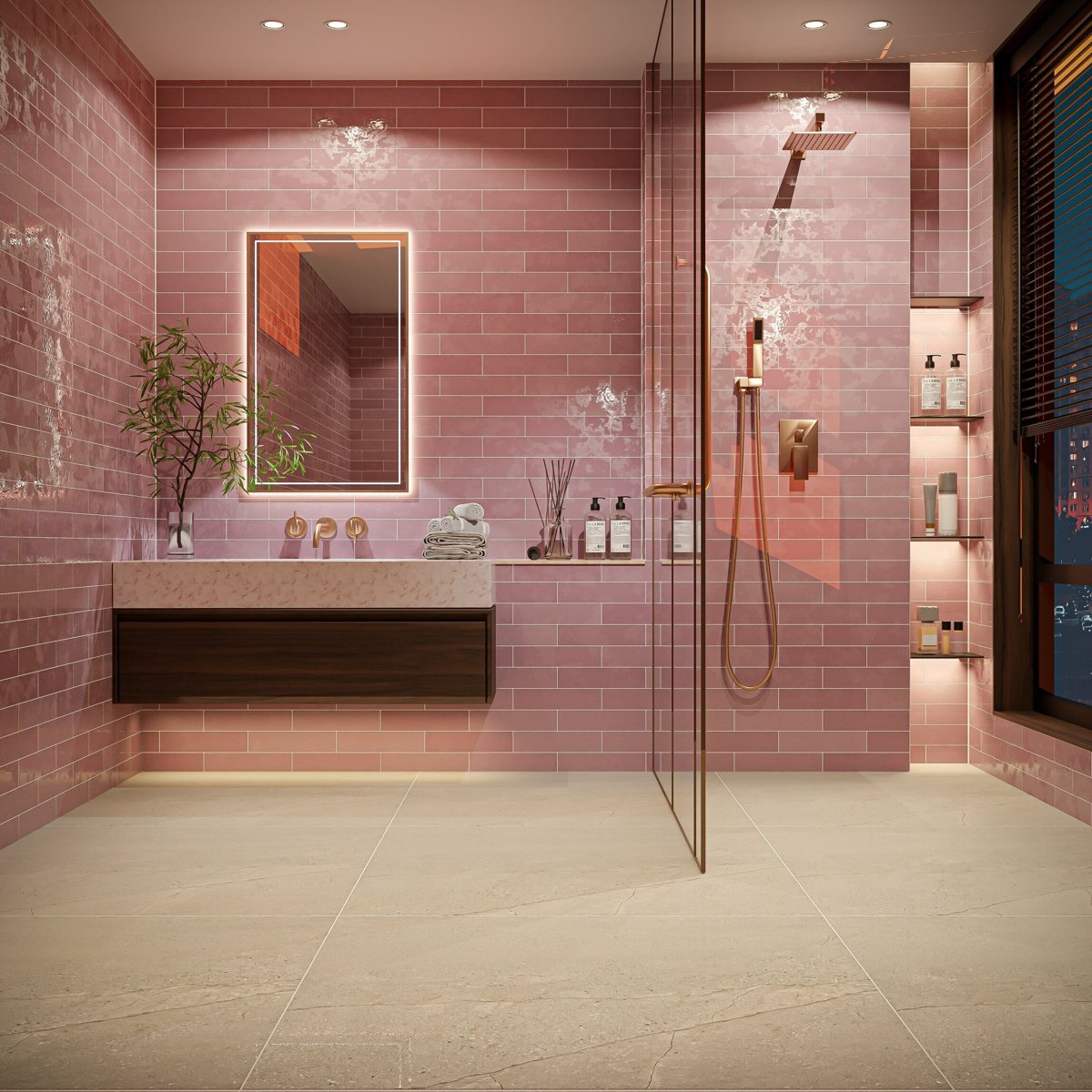 Opal Pink Gloss Wall Tile 75x300 — alternative angle, buy tile UK