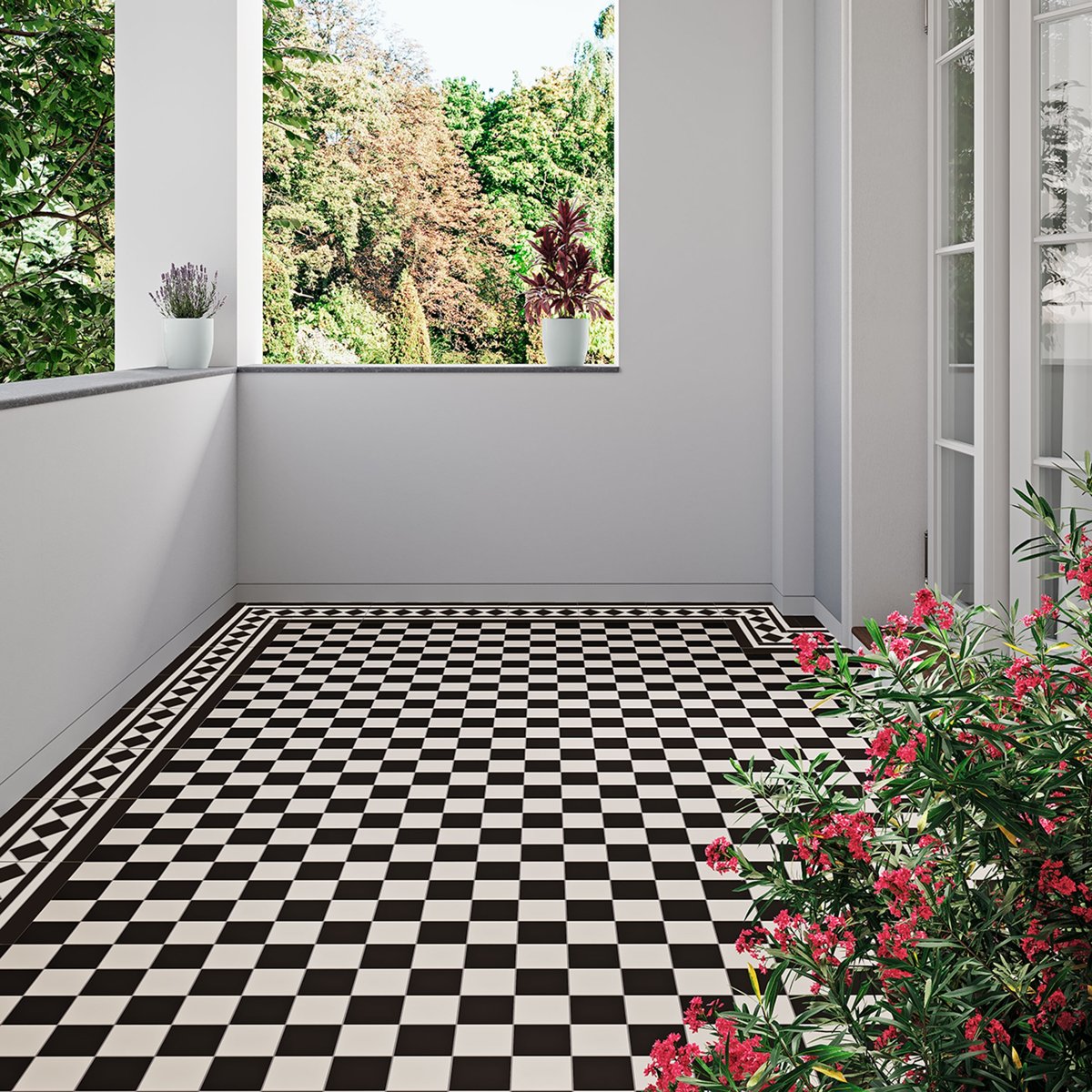 Victorian Bristol Black and White Chequer Pre-Scored Anti-Slip Porcelain Tile — alternative angle, buy tile UK