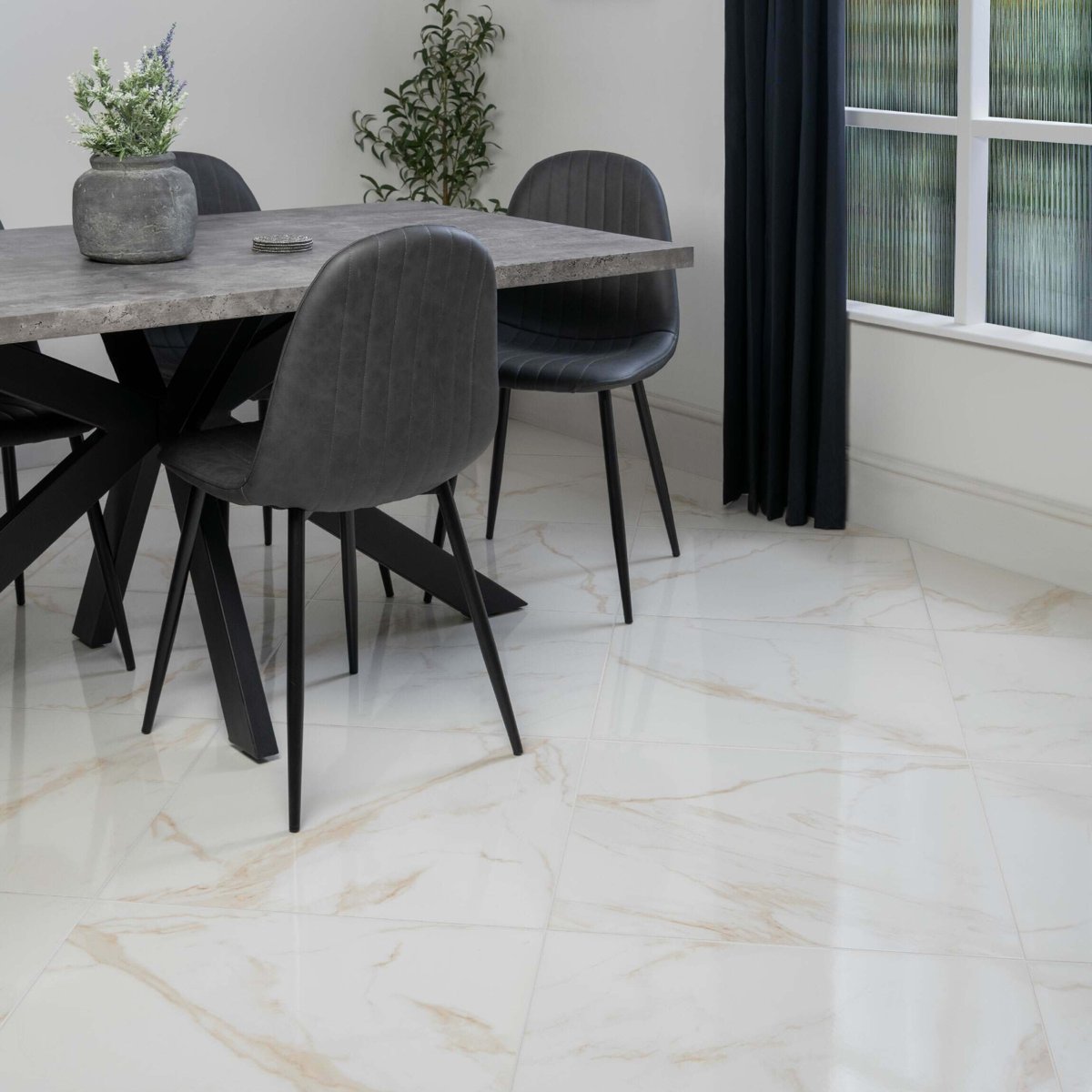 Palatina Gold Gloss 60x60 Marble Effect Tiles — close-up of the tile surface, buy floor tile UK