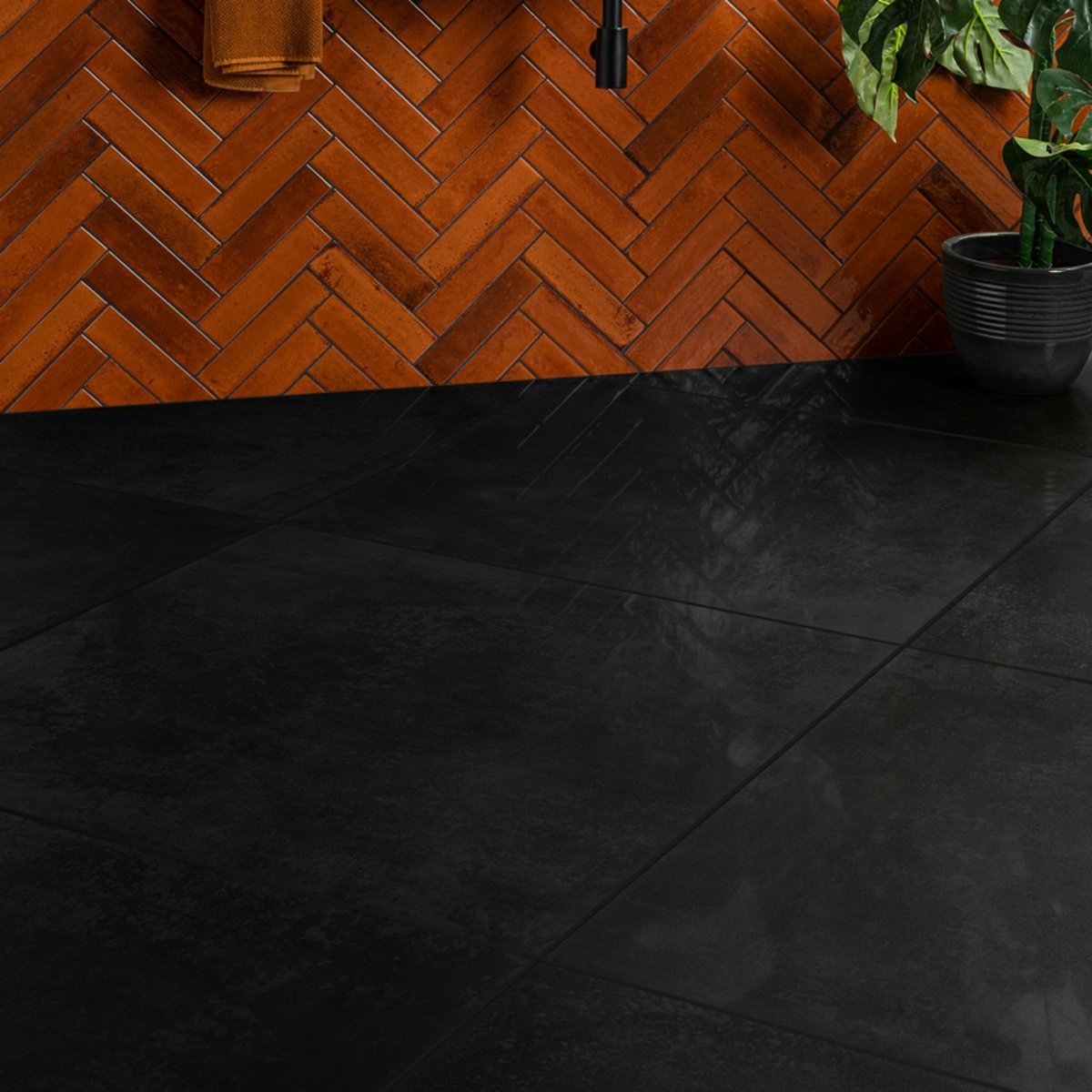 Stardust Black Lapato 898x898 — detail view, buy floor tile UK
