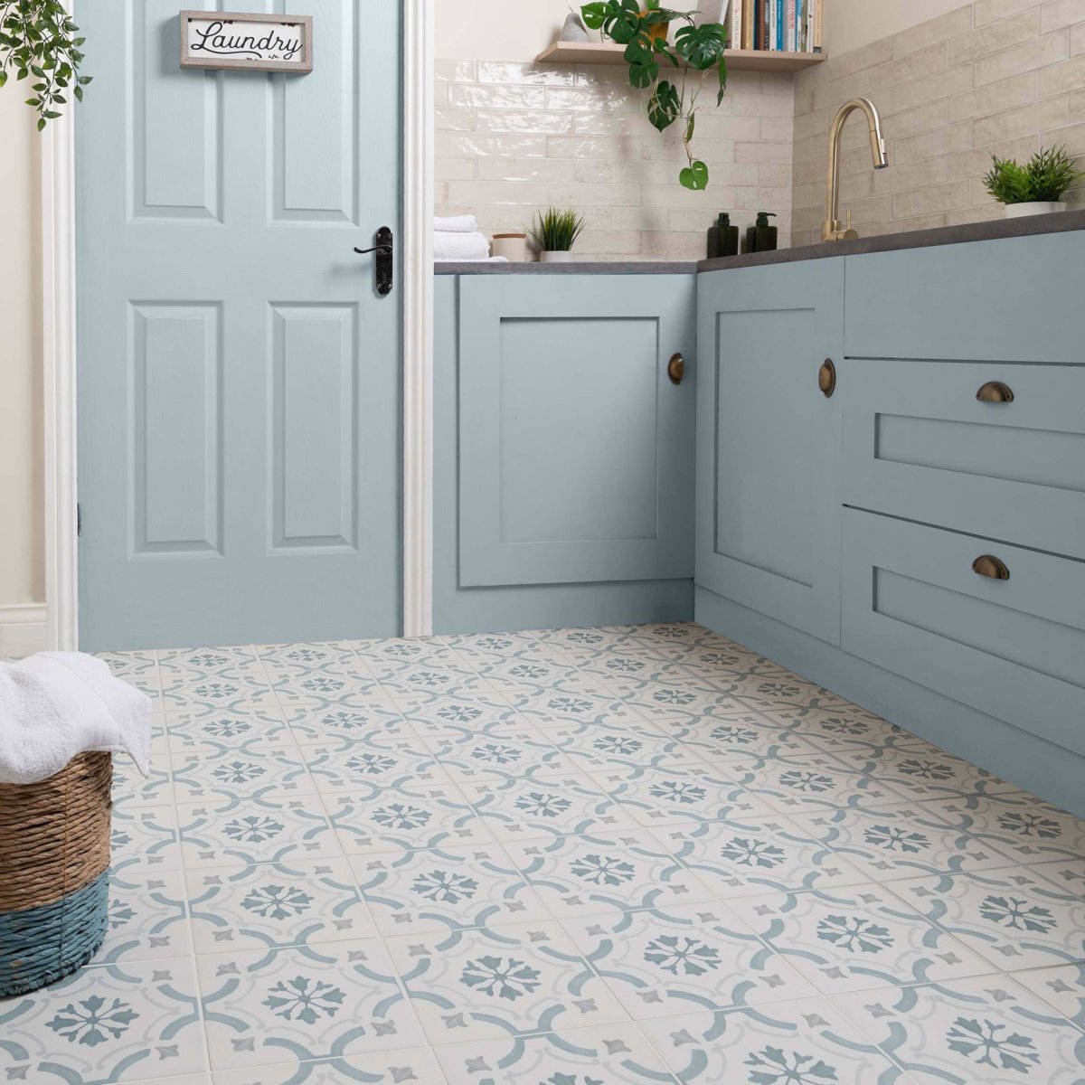Sirocco Blue Ornate — detail view, buy floor tile UK