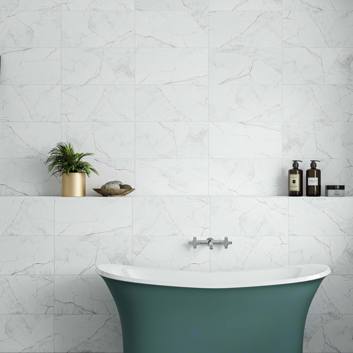 Riva White Matt Marble Effect Wall Tile 600x300 — close-up of the tile surface, buy wall tile UK