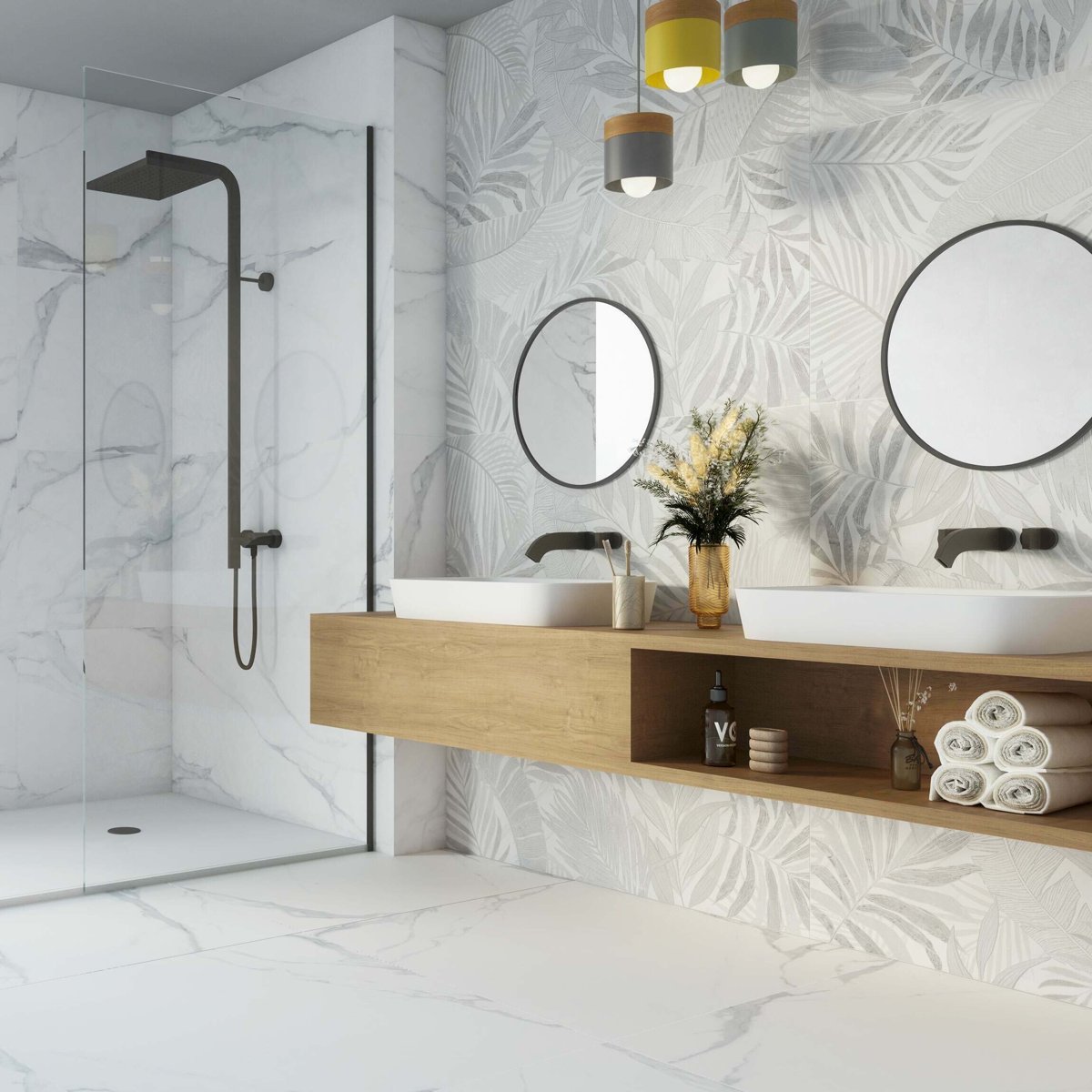 Forall White Matt Patterned Wall Tiles — installed room setting, buy wall tile UK