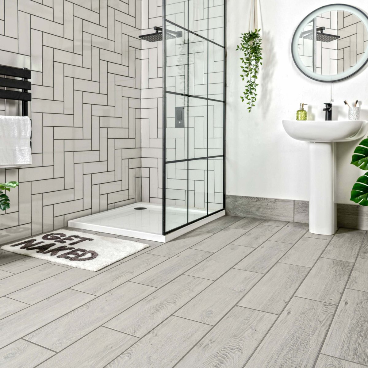 Star Wood Grey Oak Wood Effect Tile — installed room setting, buy floor tile UK