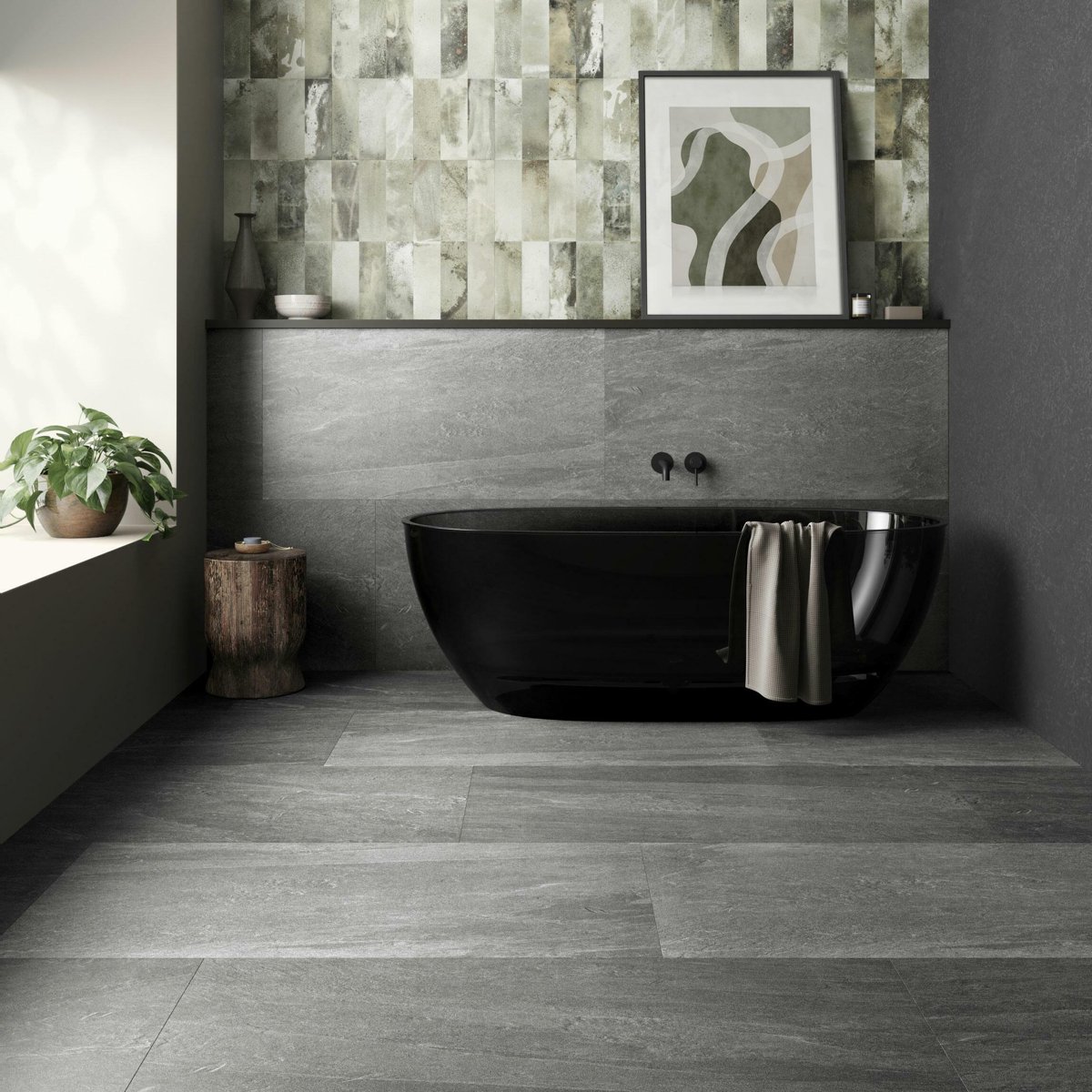 Carmo Stone Black Matt Tiles 1200x600 — detail view, buy floor tile UK
