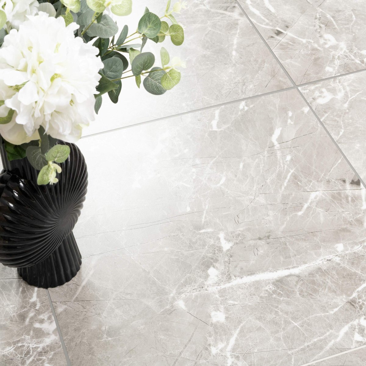 Makrana Breccia Grey Matt Wall and Floor Tiles — installed room setting, buy floor tile UK