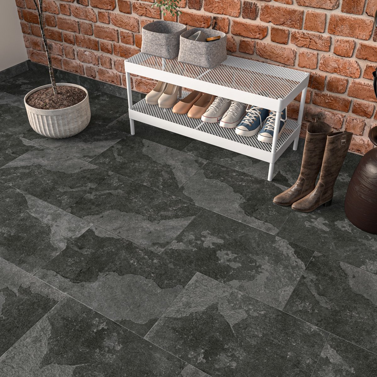 Newstone Shadow Black Matt Slate Effect Wall and Floor Tiles — detail view, buy floor tile UK