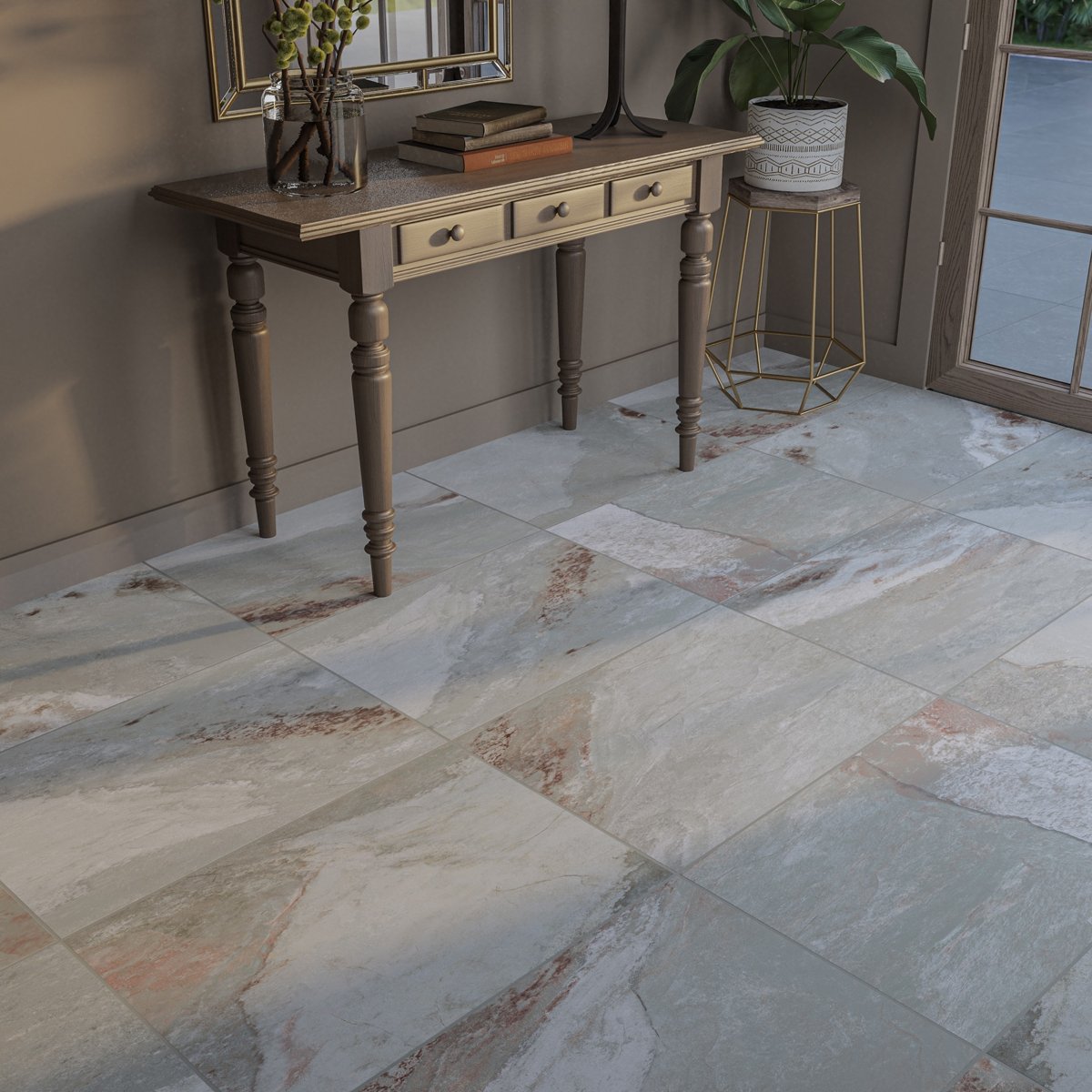 Newstone Iceberg Light Grey Matt Slate Effect Wall and Floor Tiles — detail view, buy floor tile UK