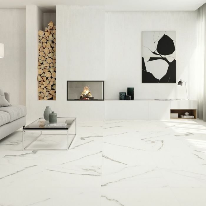 Polaris Matt Marble Effect Tile 600x600 — close-up of the tile surface, buy floor tile UK