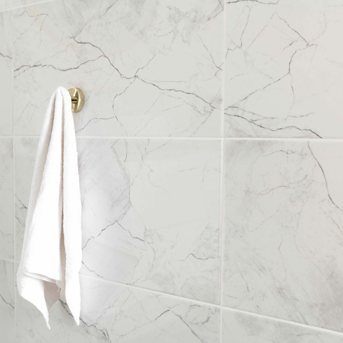 Riva White Gloss Marble Effect Wall Tile 600x300 — detail view, buy wall tile UK