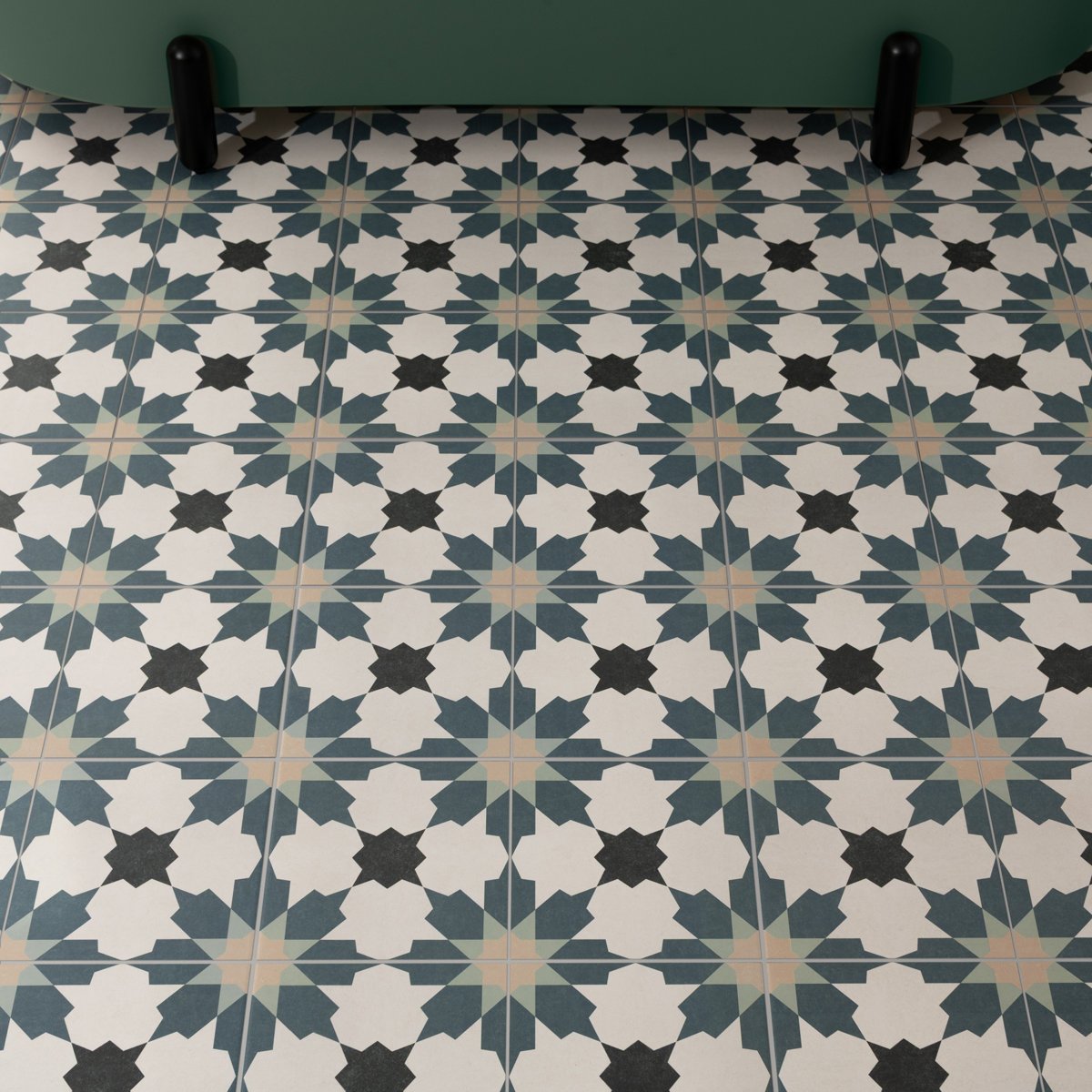 Bouquet Blue Matt Patterned Wall and Floor Tiles — alternative angle, buy floor tile UK