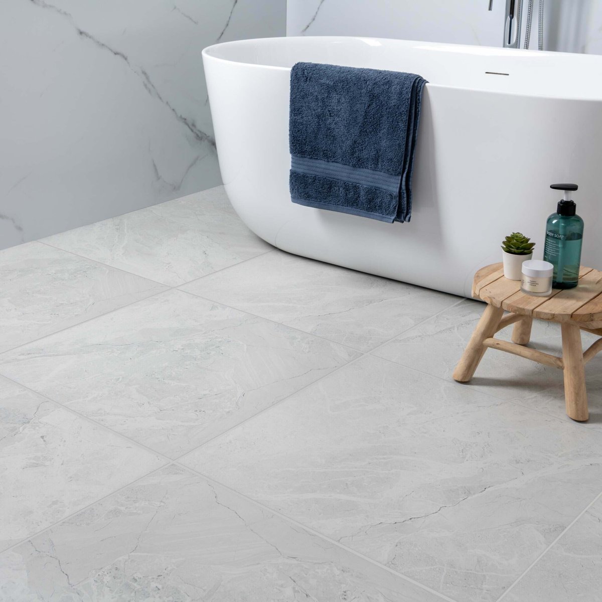 Makrana Breccia White Matt Wall and Floor Tiles — installed room setting, buy floor tile UK