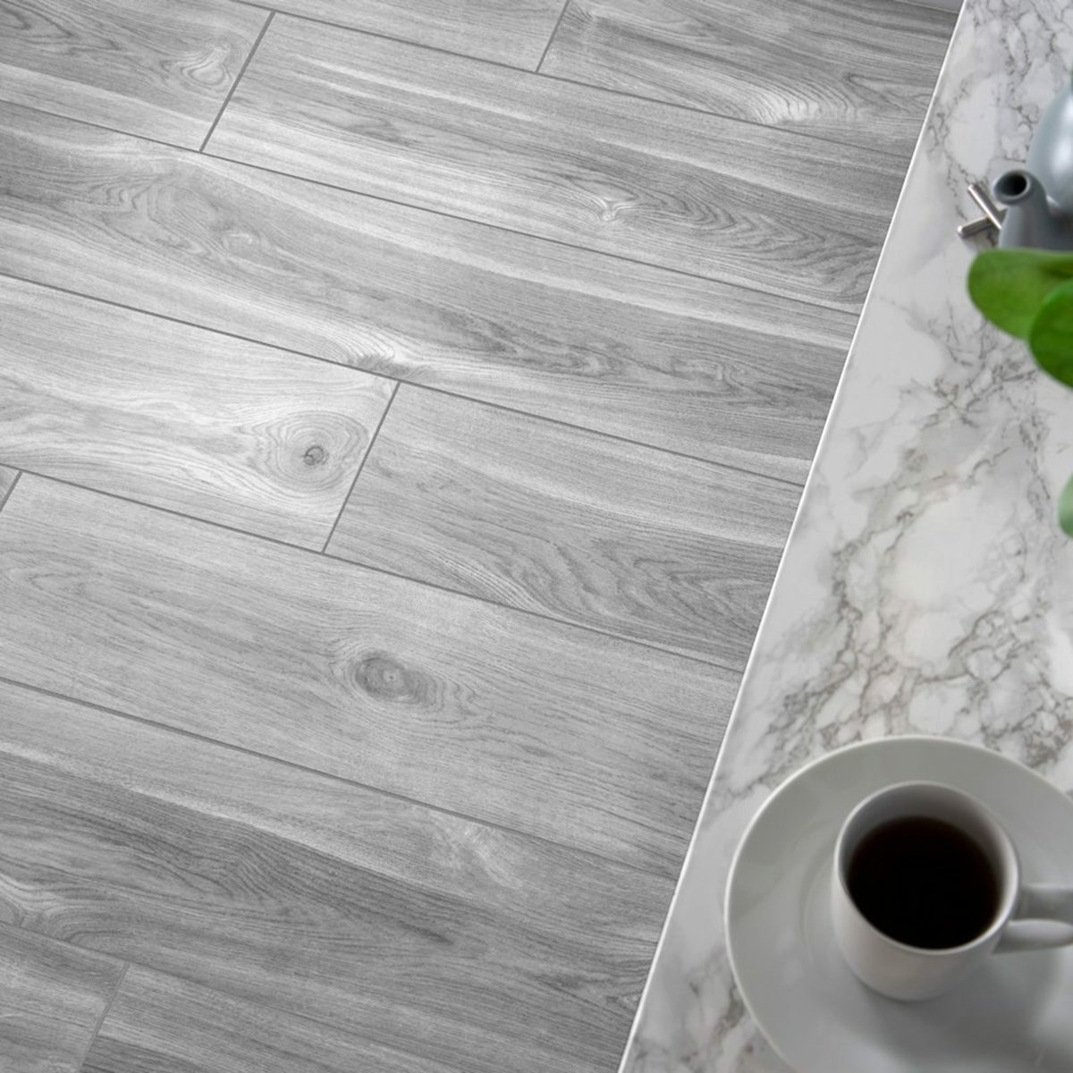 Selva Gris Wood Effect Tile 22.5x119.5 — installed room setting, buy floor tile UK