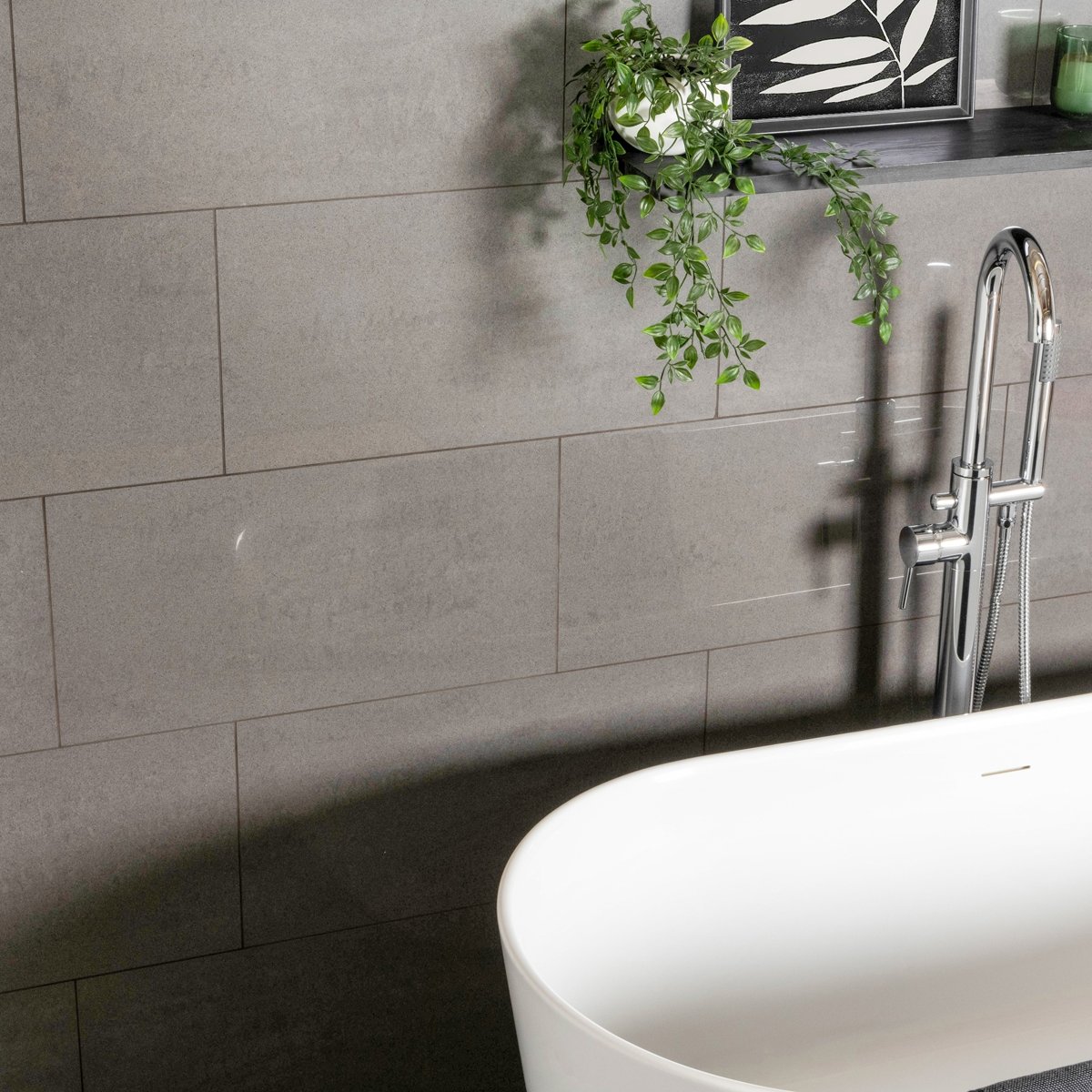 Gems Lounge Stone Effect Polished Anthracite 600x300 — close-up of the tile surface, buy floor tile UK
