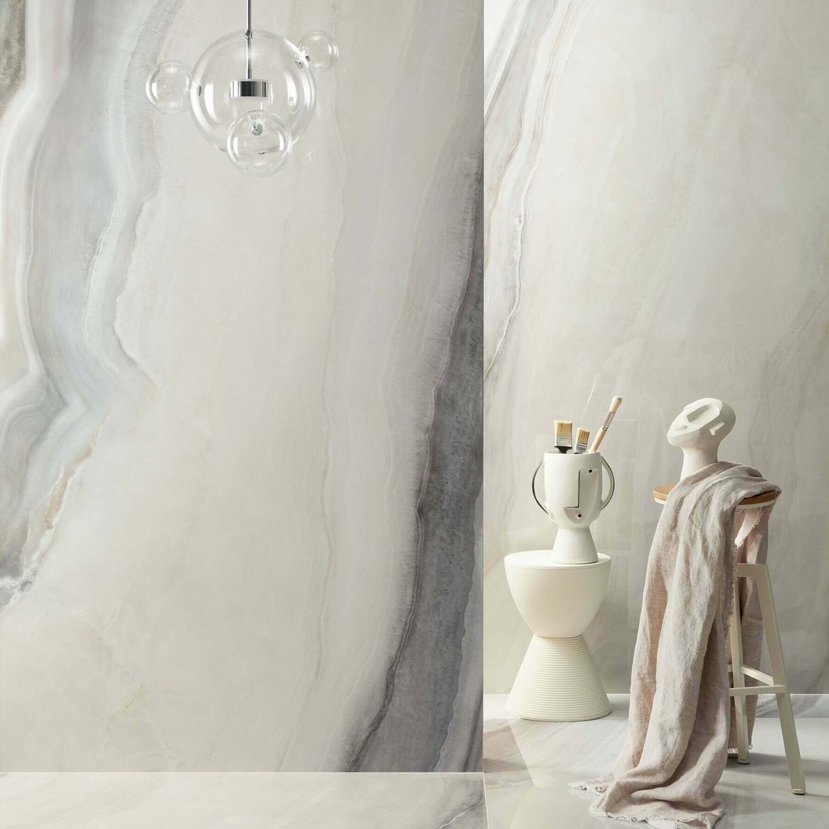 White Opal Polished Marble Effect Tiles 1198x598 — alternative angle, buy wall tile UK