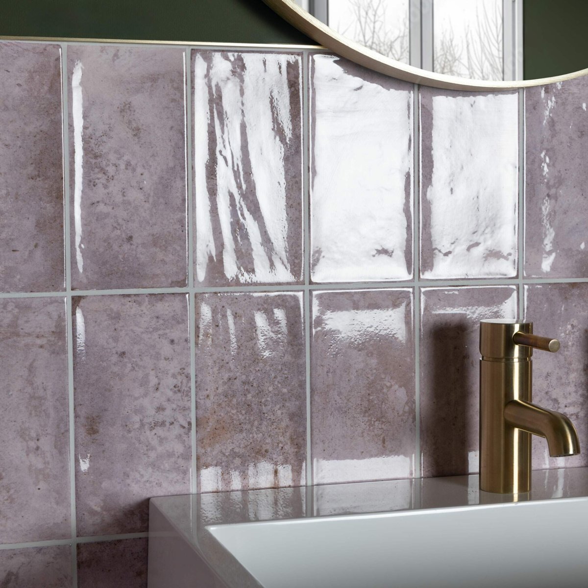 Clemence Orchid 20x10 — installed room setting, buy wall tile UK