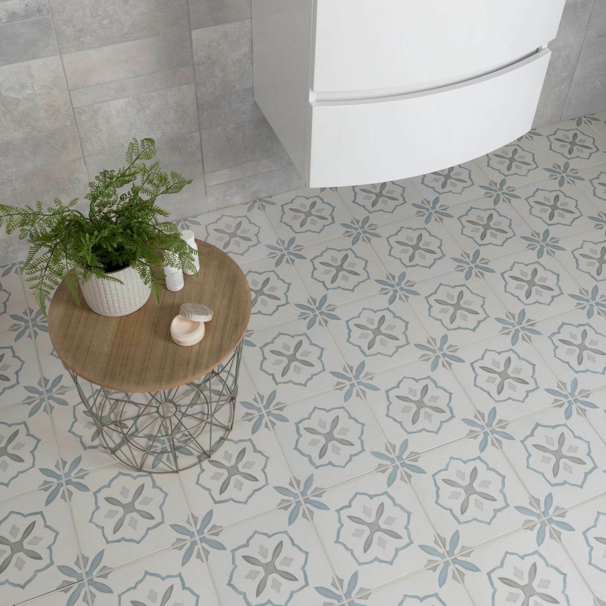 Sirocco Blue Cross — detail view, buy floor tile UK