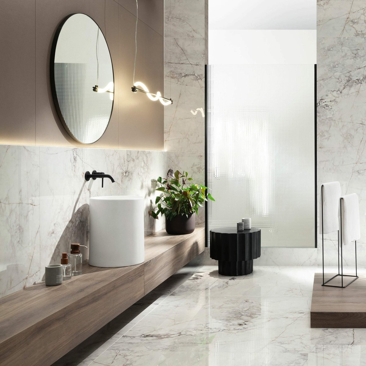 Balance Stone Polished Marble Effect Tiles 1198x598 — detail view, buy wall tile UK