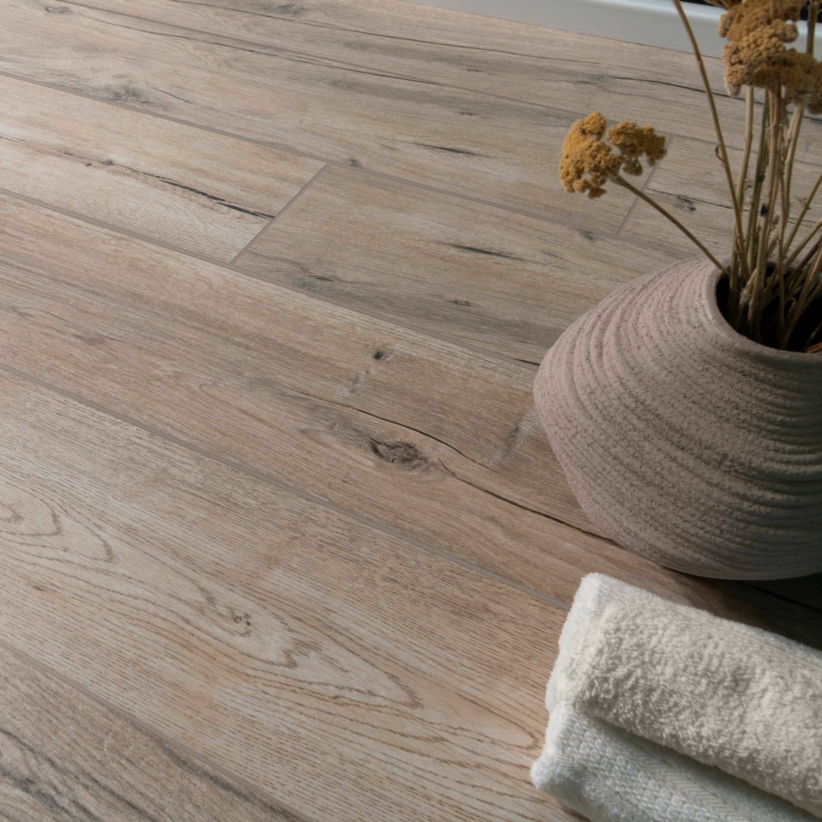 Mumble H Natural Oak Wood Effect Tile 195x1215 — close-up of the tile surface, buy floor tile UK