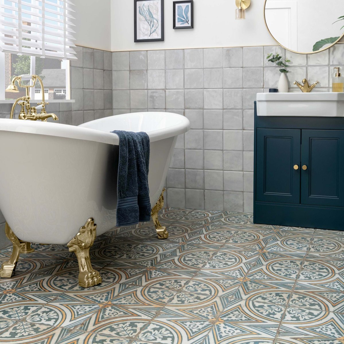 Vintage Industrial Divina 450x450 — installed room setting, buy floor tile UK