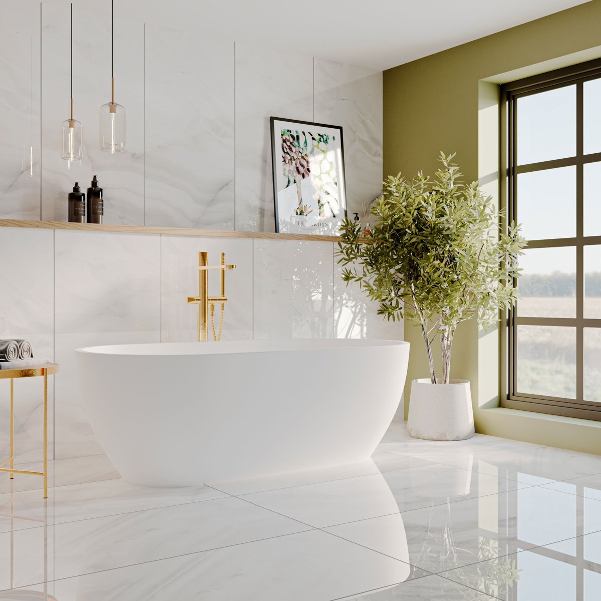 Rodas White Marble Effect Tiles 1200x600 — detail view, buy floor tile UK