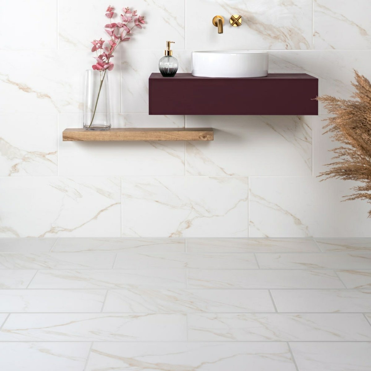 Palatina Gold Matt 30x60 Marble Effect Tiles — alternative angle, buy floor tile UK