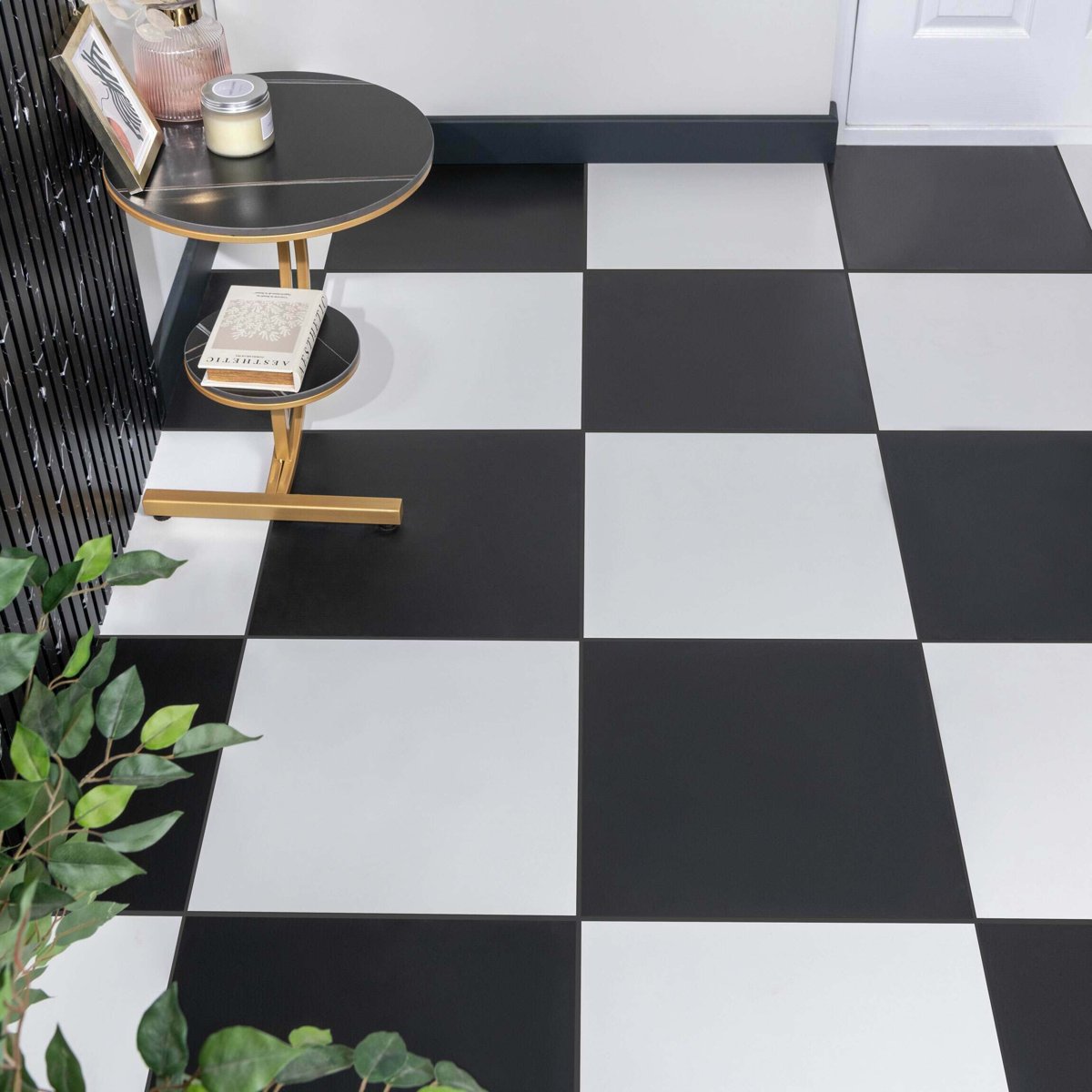 Klavier White Matt 456x456 — installed room setting, buy floor tile UK