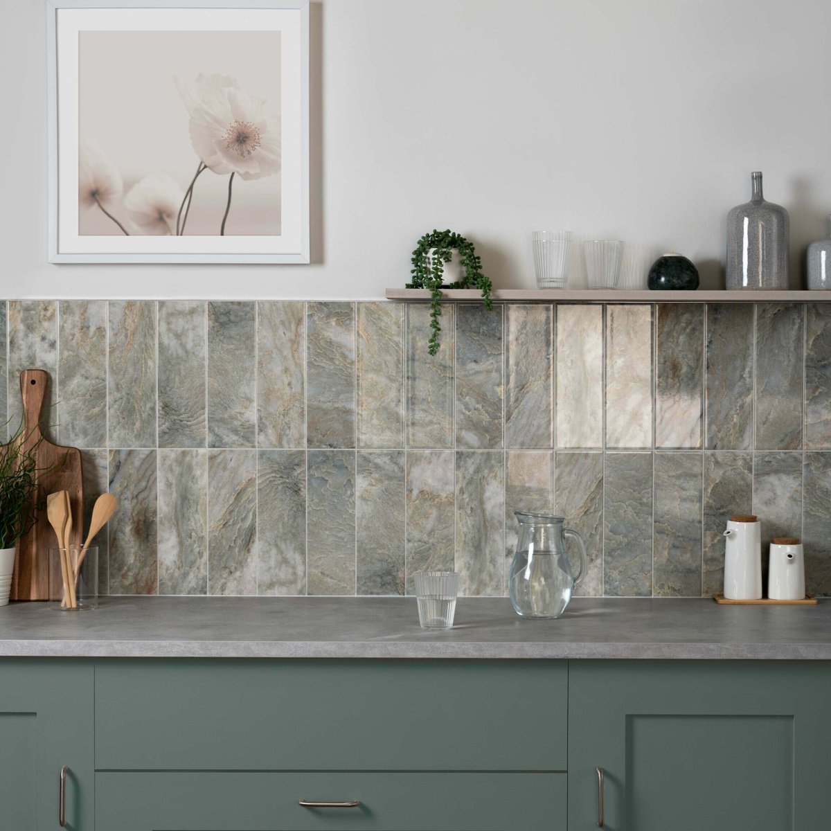 Onix Verde Marble Effect Tile — detail view, buy tile UK