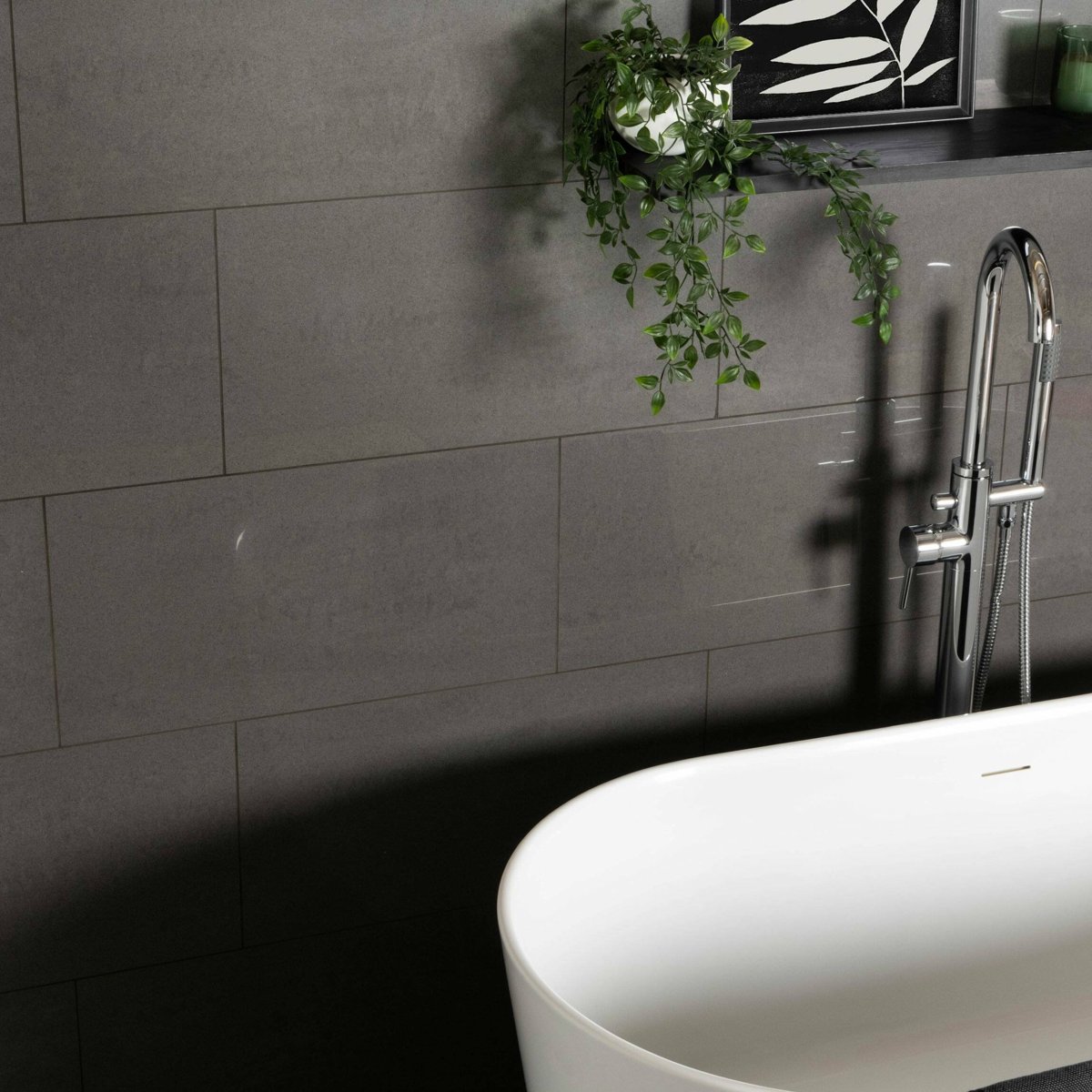 Gems Lounge Stone Effect Polished Anthracite 600x300 — alternative angle, buy floor tile UK