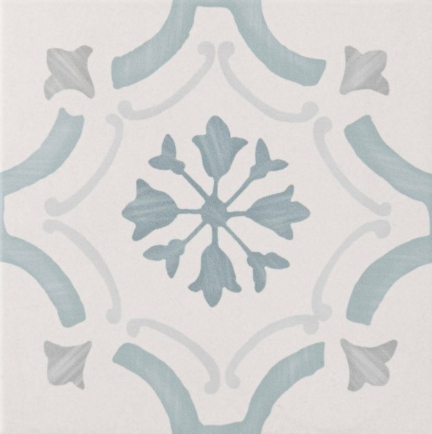 Sirocco Blue Ornate — installed room setting, buy floor tile UK
