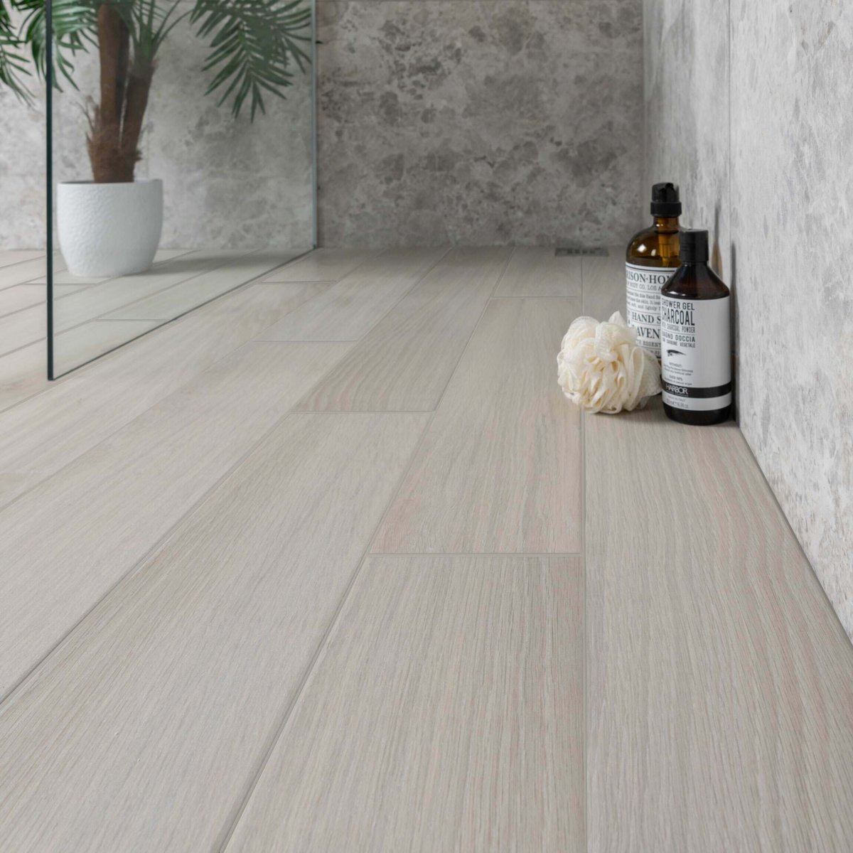 Civic White Wood Effect Tile15x90 — close-up of the tile surface, buy floor tile UK
