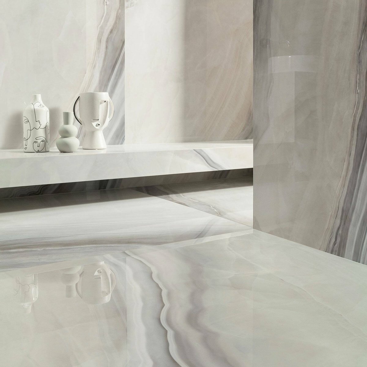 White Opal Polished Marble Effect Tiles 1198x598 — detail view, buy wall tile UK