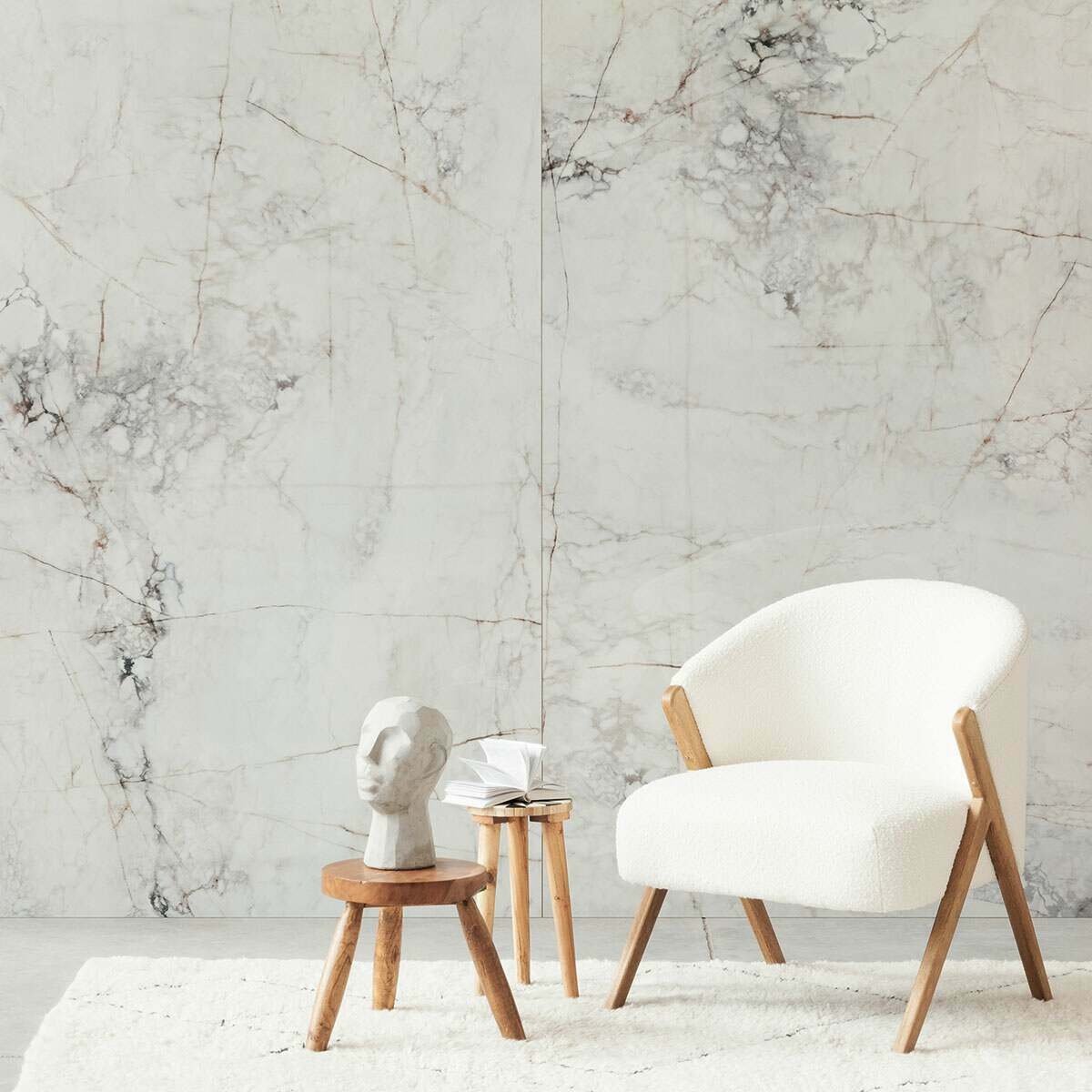 Balance Stone Polished Marble Effect Tiles 1198x598 — installed room setting, buy wall tile UK