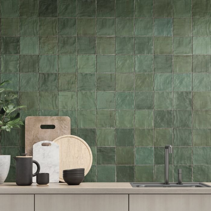 Sahn Green Tiles — close-up of the tile surface, buy tile UK