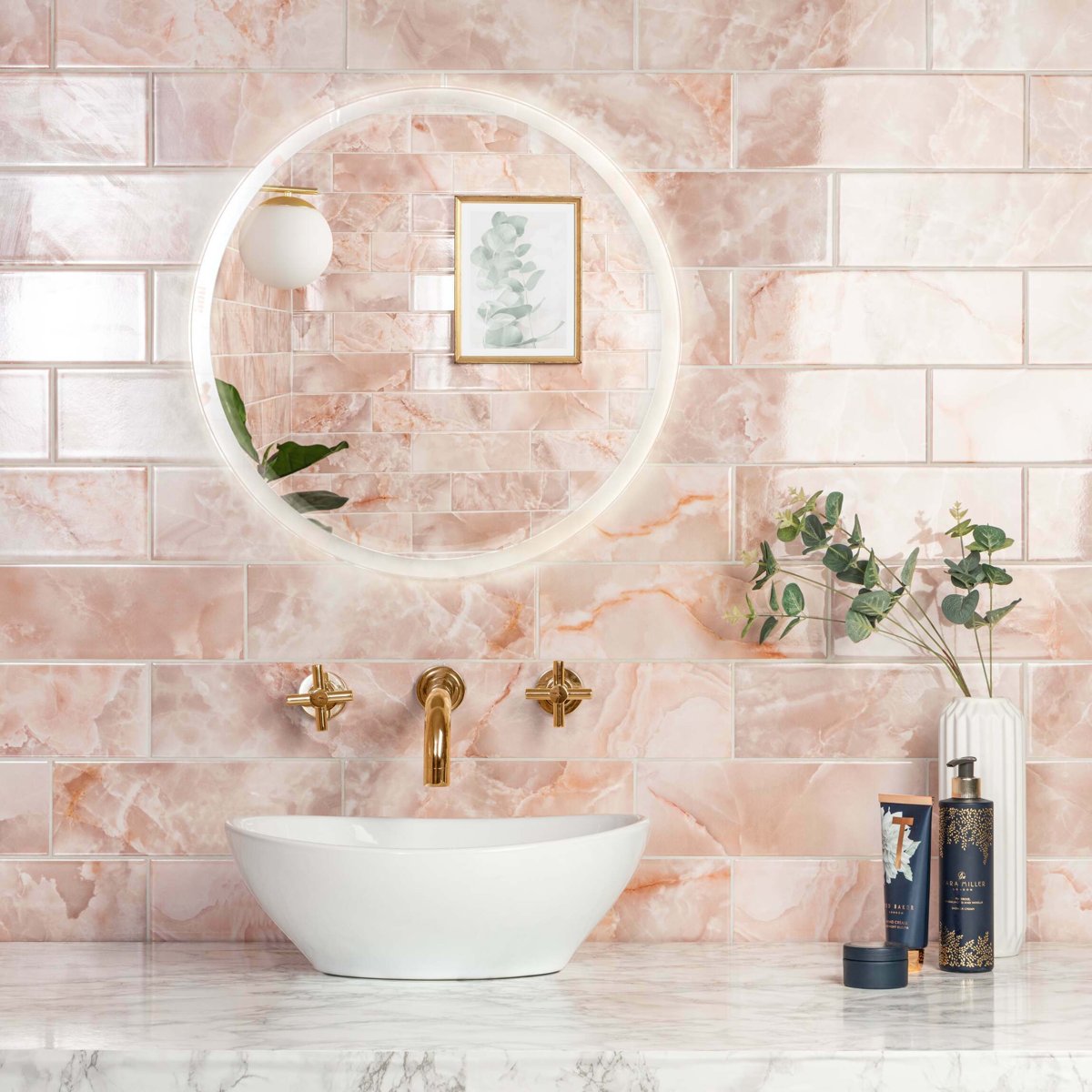 Onix Rosa Marble Effect Tile — alternative angle, buy tile UK