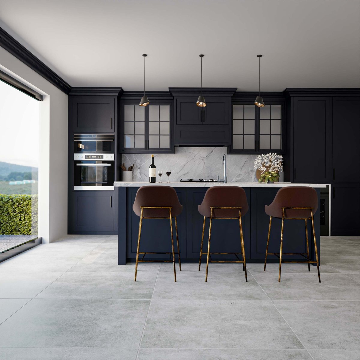 Vita Stone Effect Gris 90x90 — installed room setting, buy tile UK