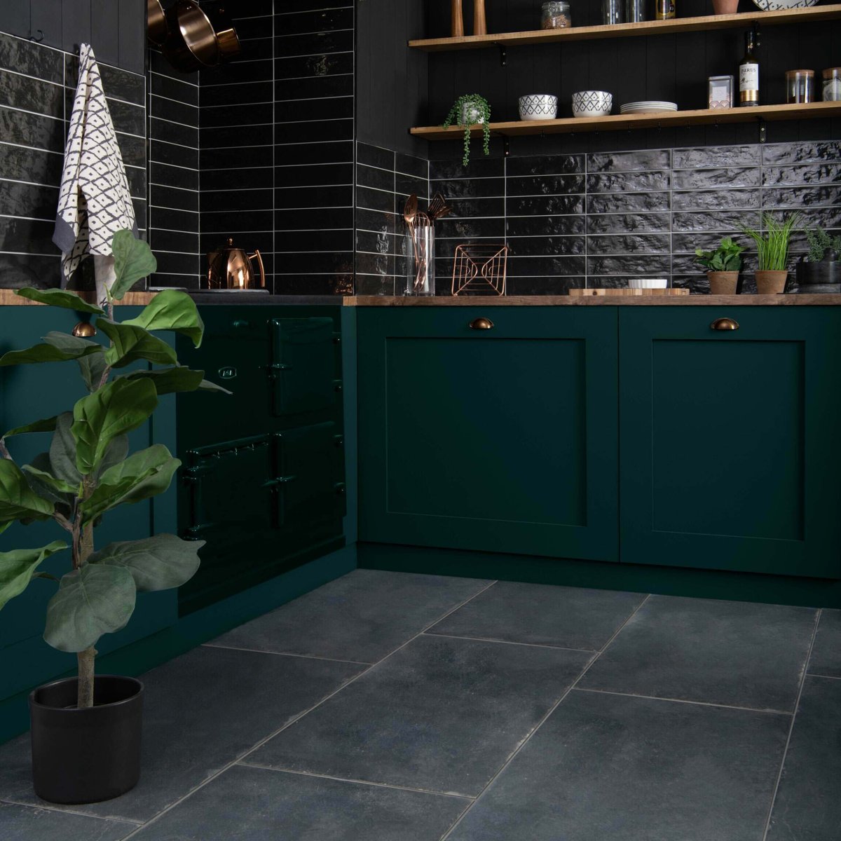 Proxi Antracite Stone Effect Tiles 48x96 — installed room setting, buy floor tile UK